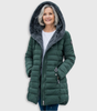 Long Quilted Fitted Down Jacket with Faux Fur Hood