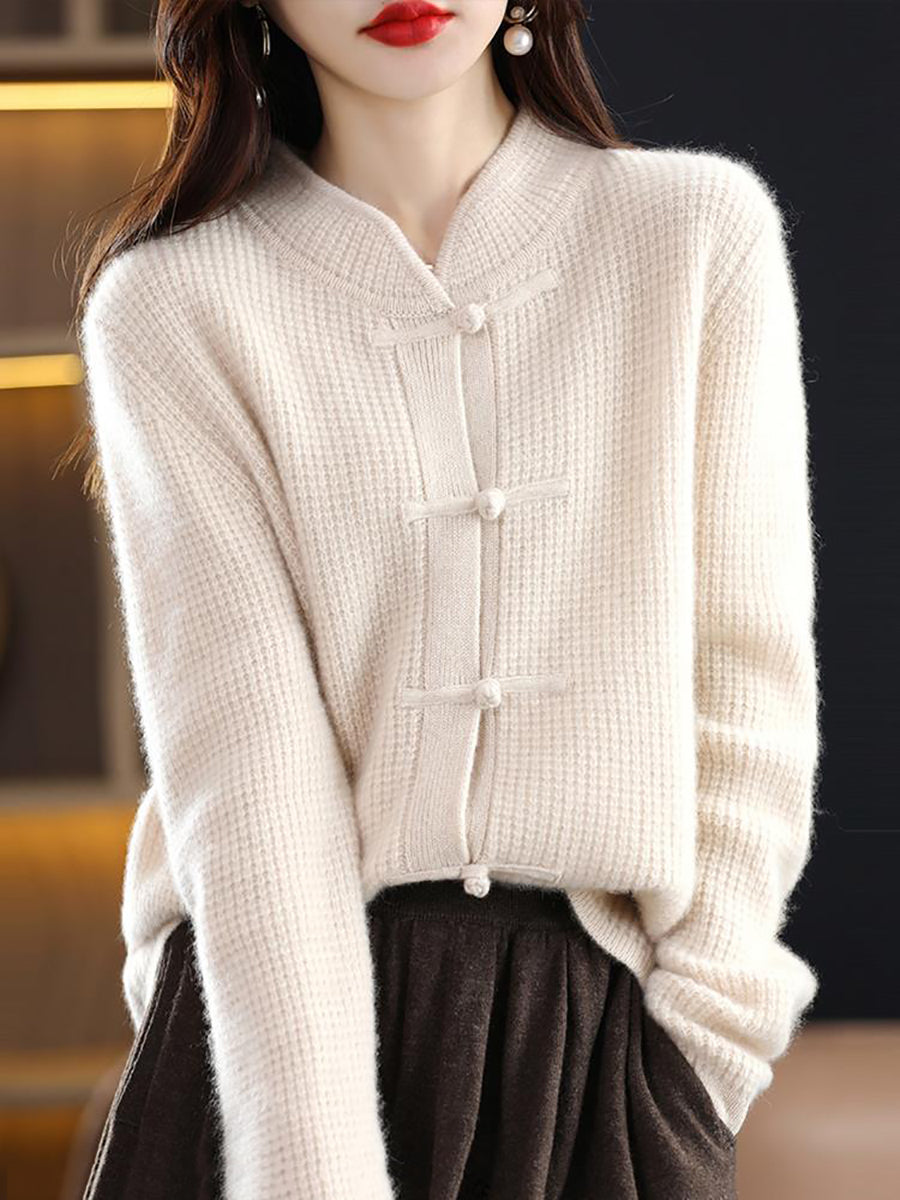 Knitted wool sweater with high collar for women