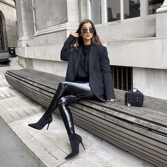 High-Waisted Shiny Slim Fit Faux Leather Pants for Women