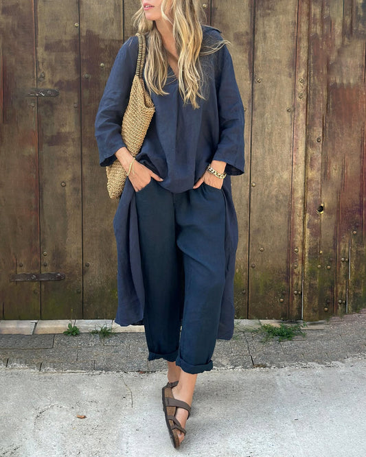 Elegant and Comfortable Two-Piece Navy Blue Set