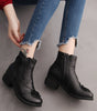 Mid-Heel Leather Boots with Floral Patterns for Women