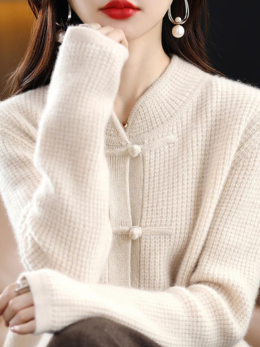 Knitted wool sweater with high collar for women