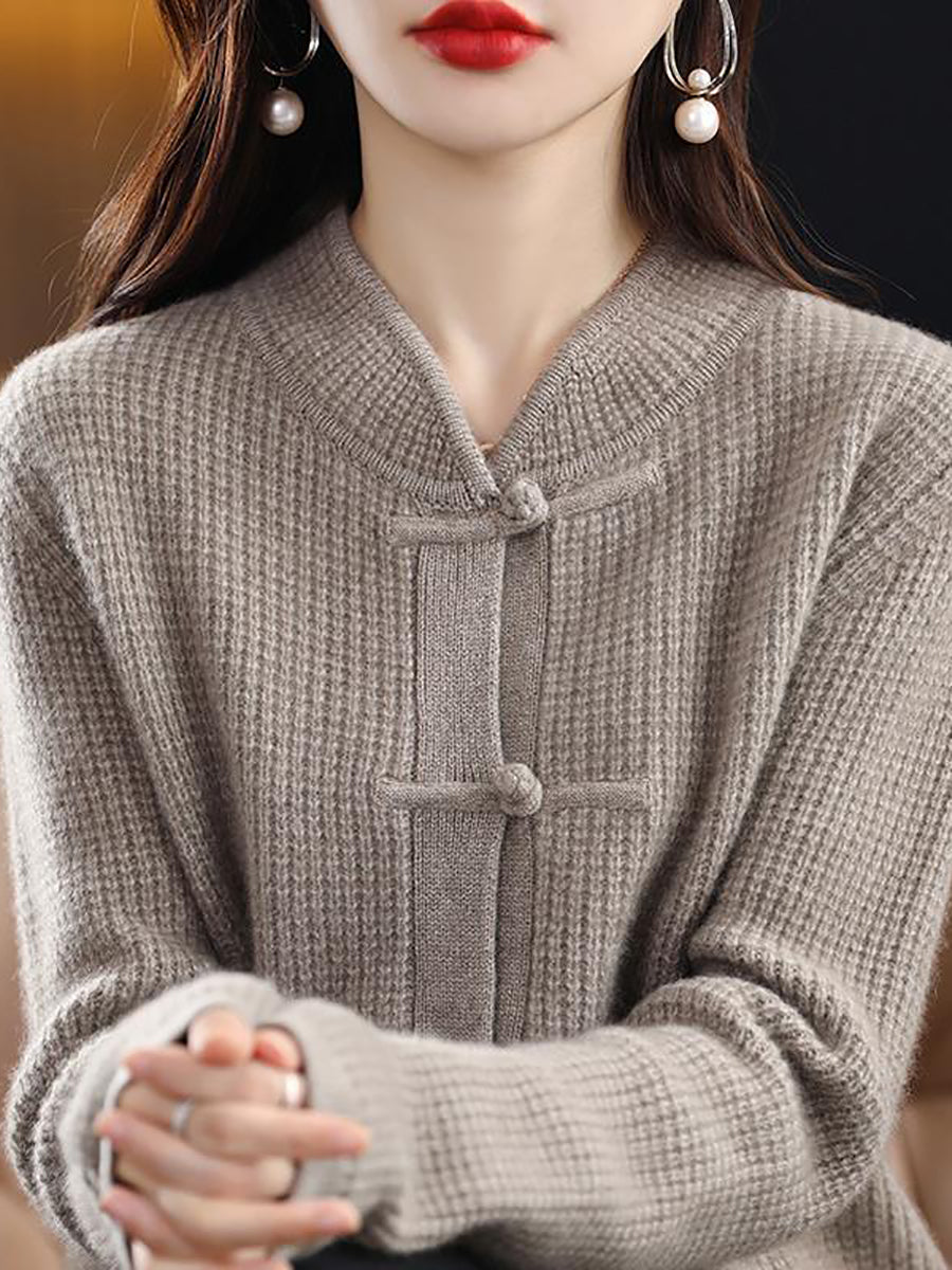 Knitted wool sweater with high collar for women