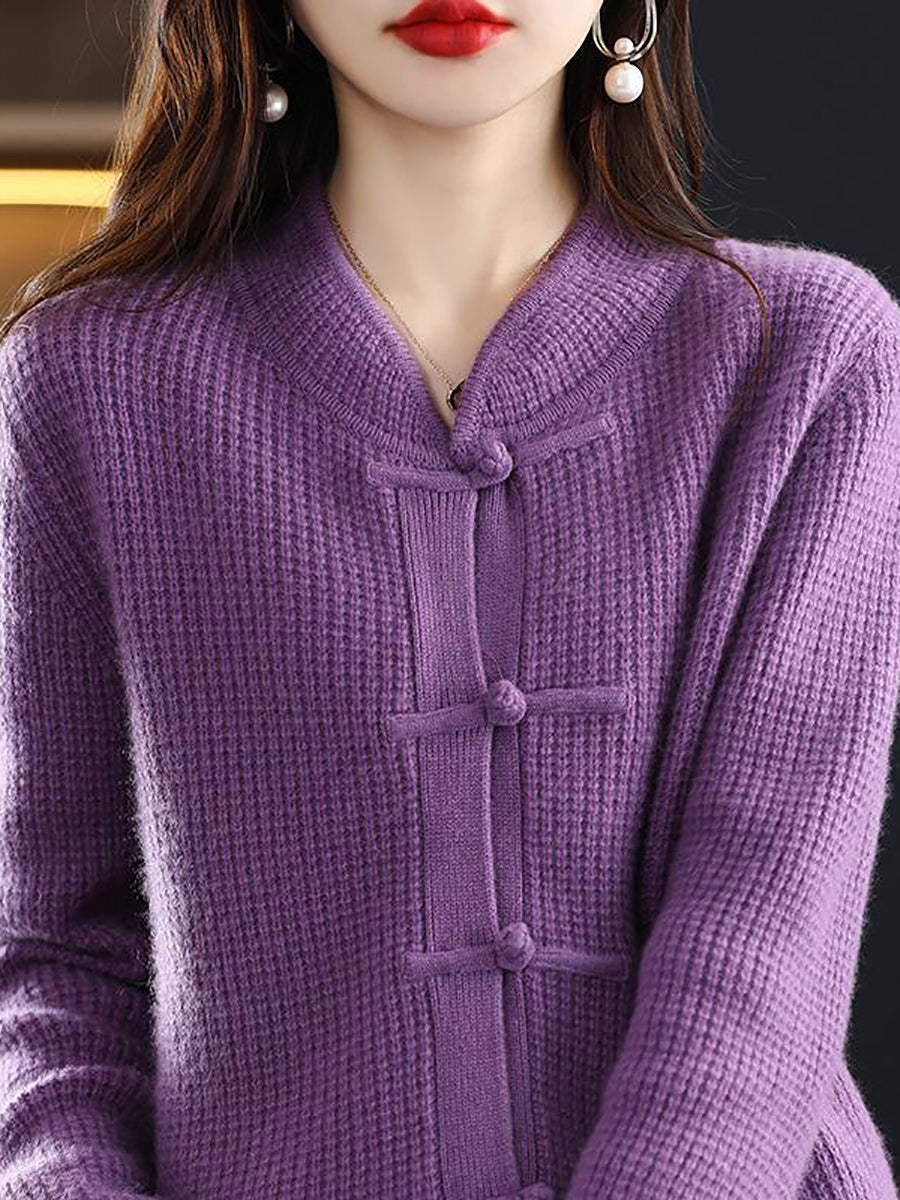 Knitted wool sweater with high collar for women