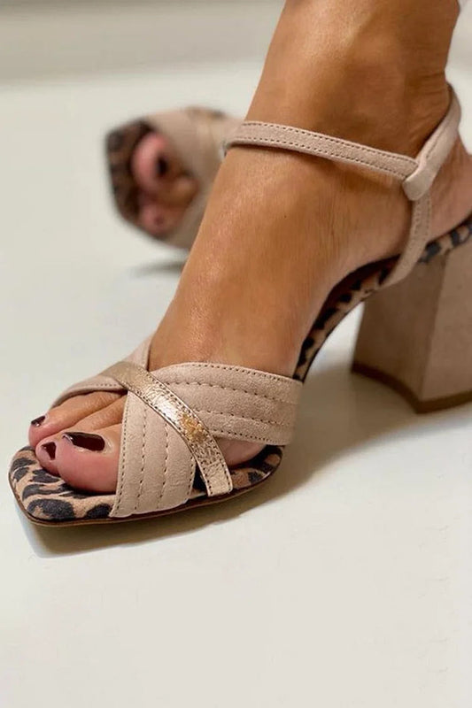 Wide Heel Sandals with Crossed Straps for Women