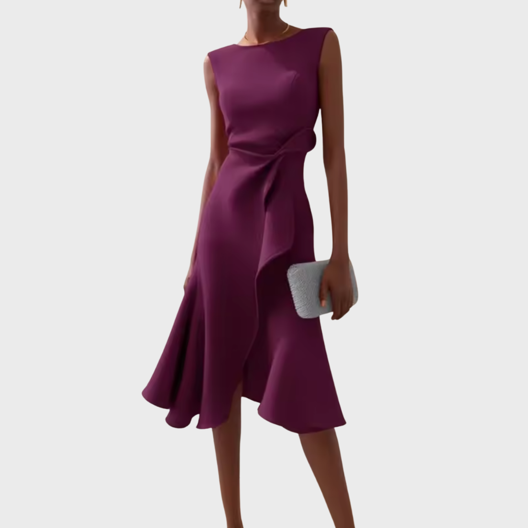 Asymmetric Draped Mid-Length Dress for Women