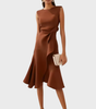 Asymmetric Draped Mid-Length Dress for Women