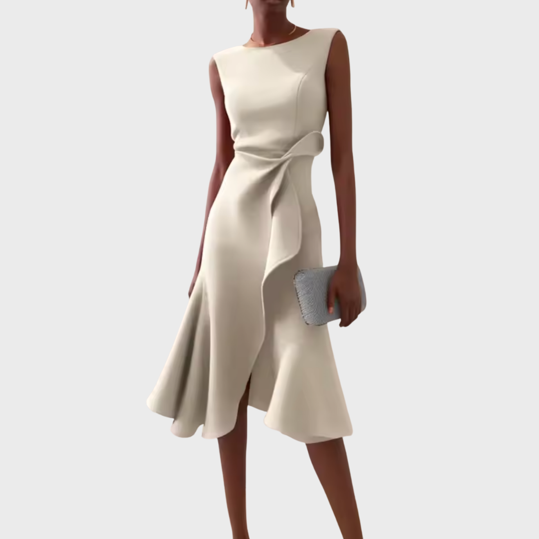 Asymmetric Draped Mid-Length Dress for Women