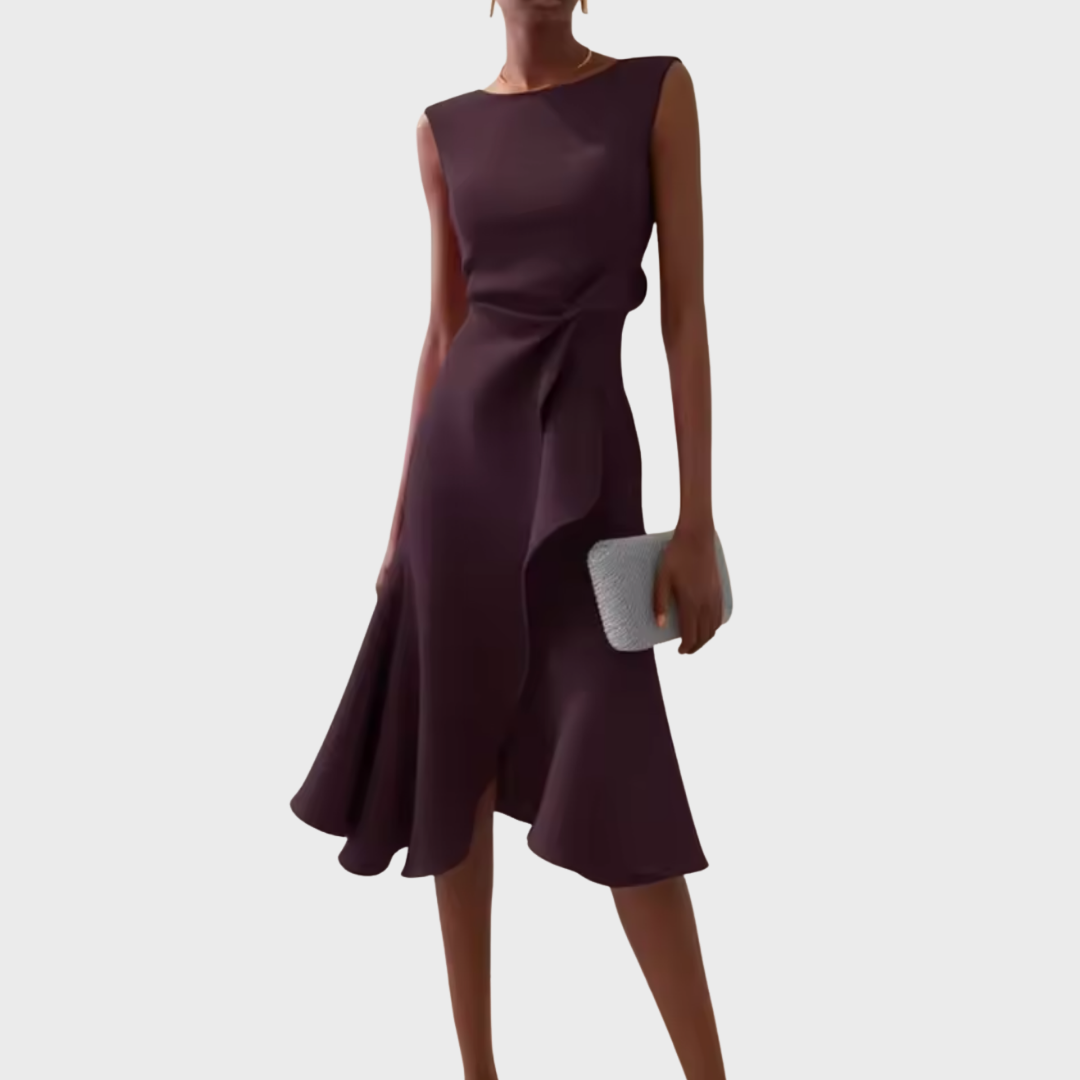 Asymmetric Draped Mid-Length Dress for Women