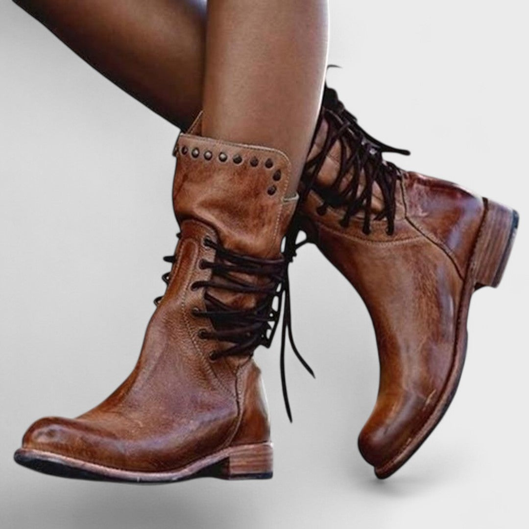 High Lace-Up Ankle Boots in Faux Leather for Women