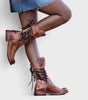 High Lace-Up Ankle Boots in Faux Leather for Women