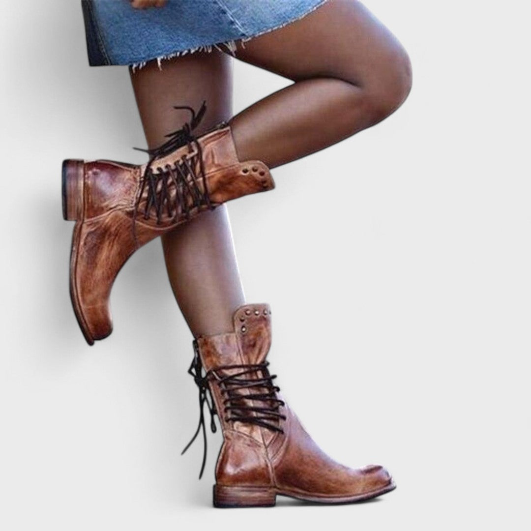 High Lace-Up Ankle Boots in Faux Leather for Women