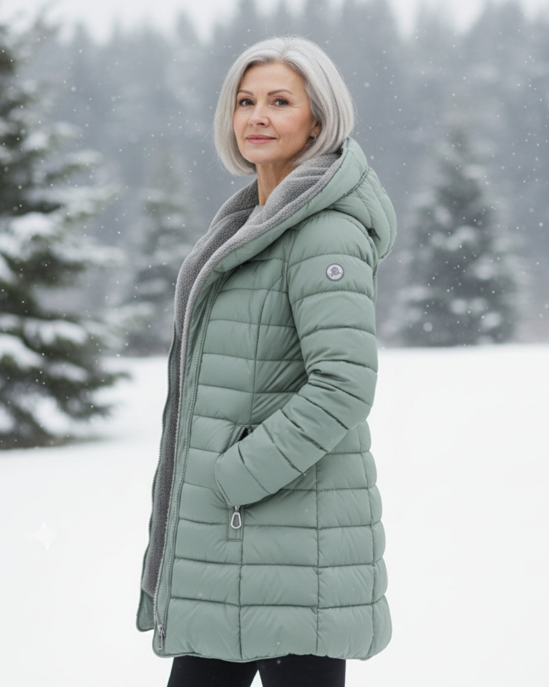 Long Quilted Fitted Down Jacket with Faux Fur Hood