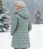 Long Quilted Fitted Down Jacket with Faux Fur Hood