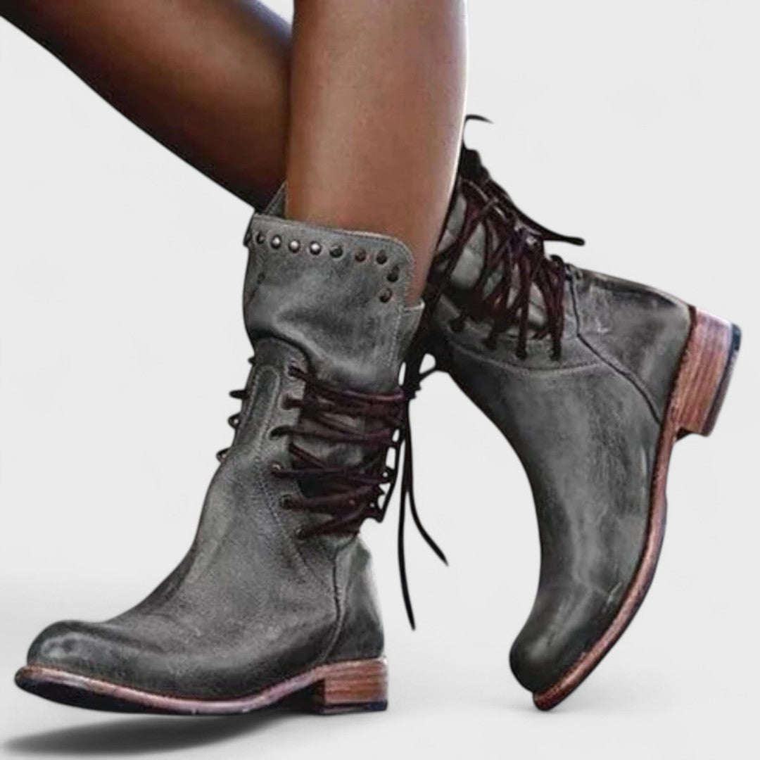 High Lace-Up Ankle Boots in Faux Leather for Women