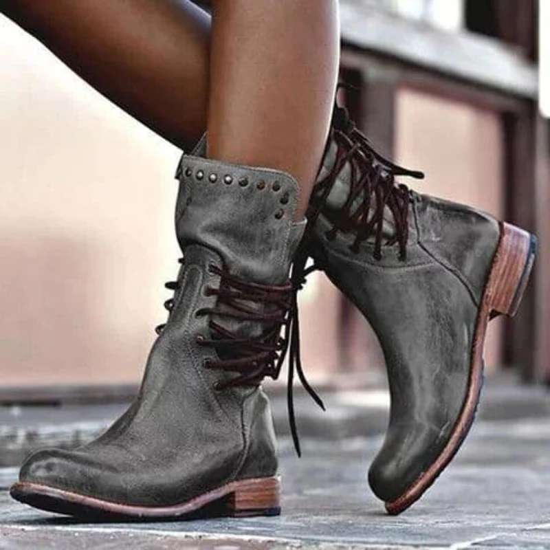 Elegant Leather Lace-Up Ankle Boots for Women