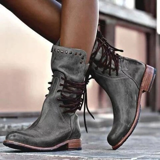 Elegant Leather Lace-Up Ankle Boots for Women