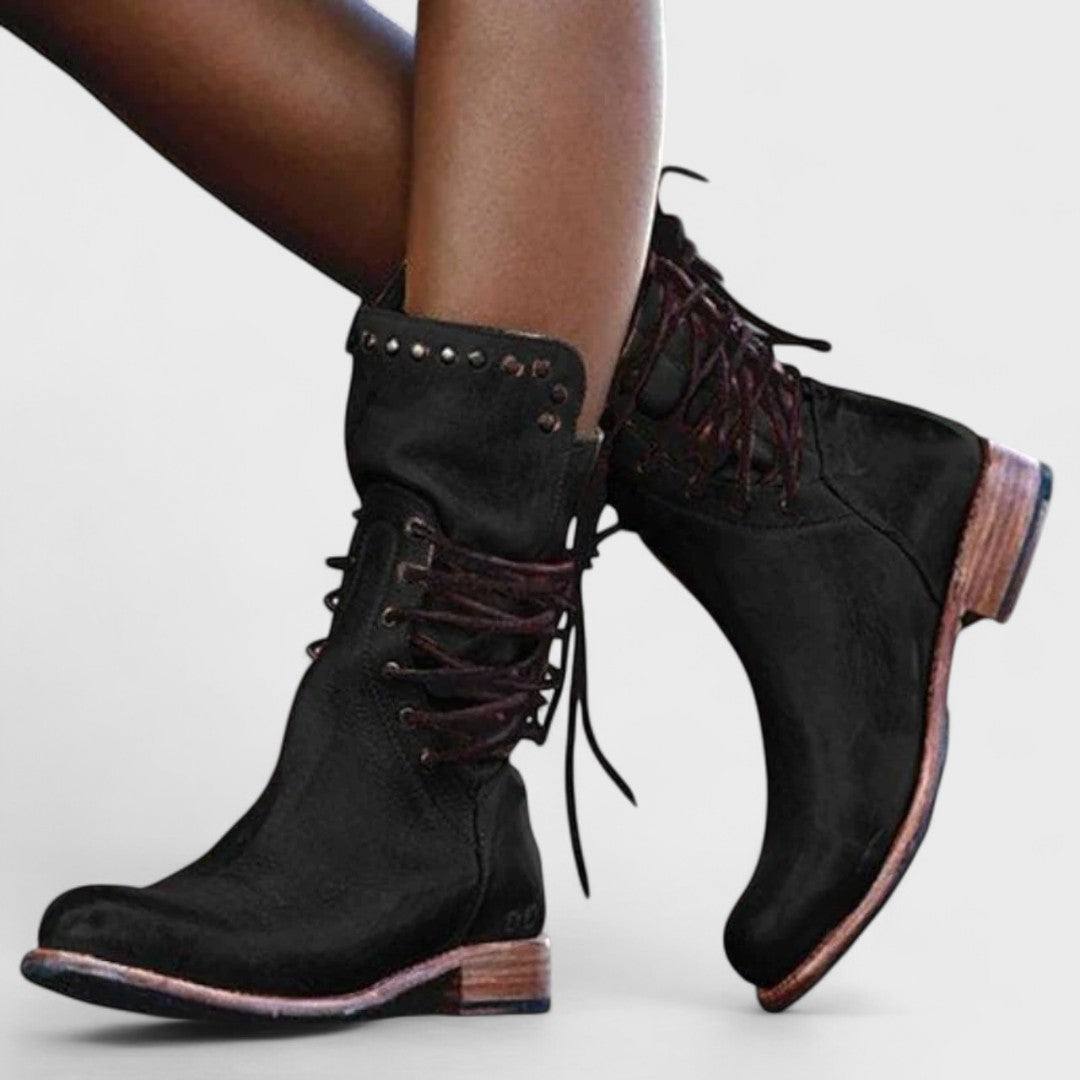 High Lace-Up Ankle Boots in Faux Leather for Women