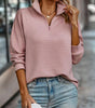 Loose Ribbed Zip-Up Sweater with Long Sleeves for Women  
