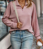 Loose Ribbed Zip-Up Sweater with Long Sleeves for Women  