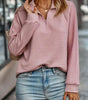 Loose Ribbed Zip-Up Sweater with Long Sleeves for Women  