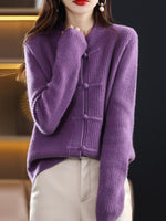 Knitted wool sweater with high collar for women