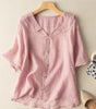 Retro cotton and linen blouse with sailor collar for women