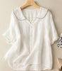Retro cotton and linen blouse with sailor collar for women