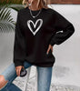 Long-sleeve round neck sweater with heart print for Women