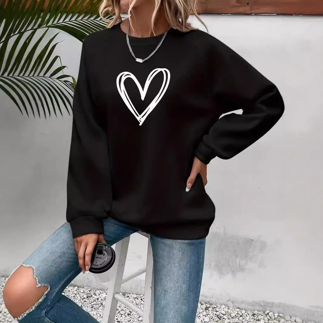 Long-sleeve round neck sweater with heart print for Women