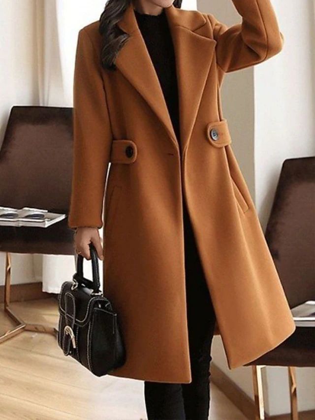 Long Wool Blend Double-Breasted Coat for Women