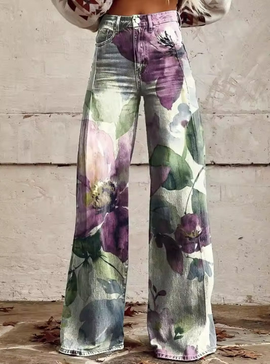 Wide-Leg Printed Pants for Women