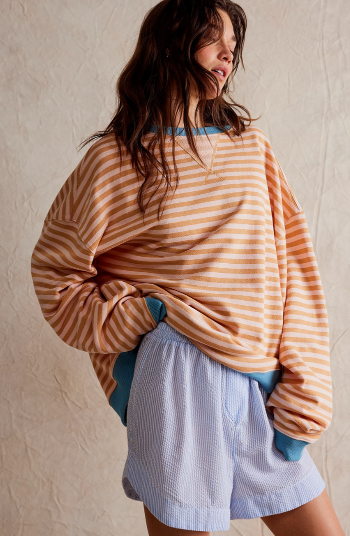 Casual Striped Sweatshirt with Round Neck for Women
