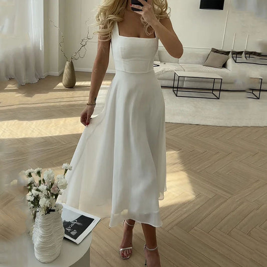 Midi Dress for Women with Square Neckline