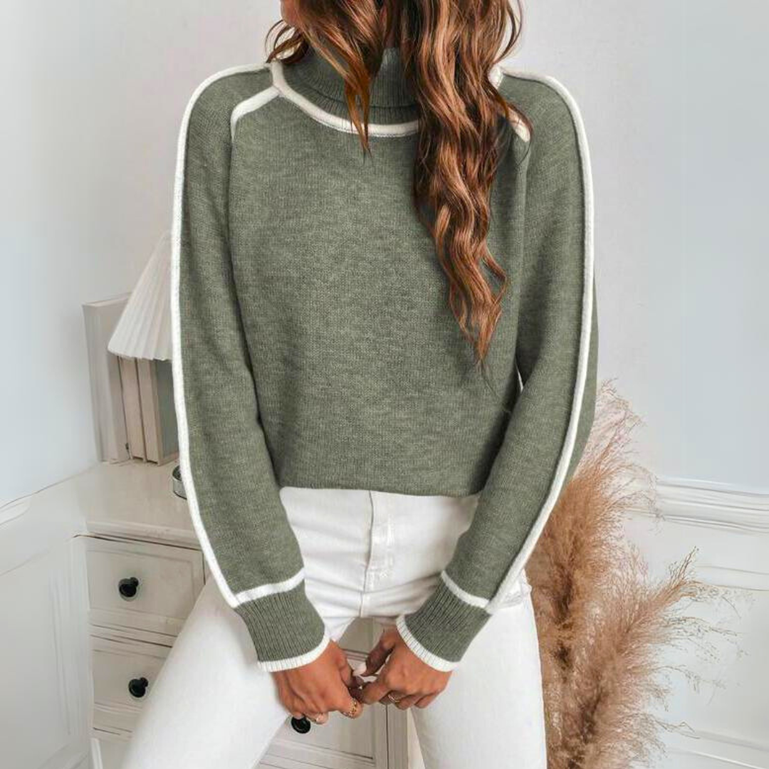 Turtleneck Sweater with Contrasting Details for Women