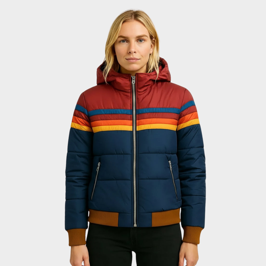 Puffer jacket with colorful pattern for women