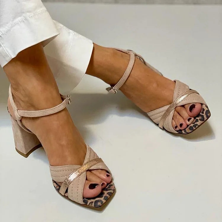 Wide Heel Sandals with Crossed Straps for Women