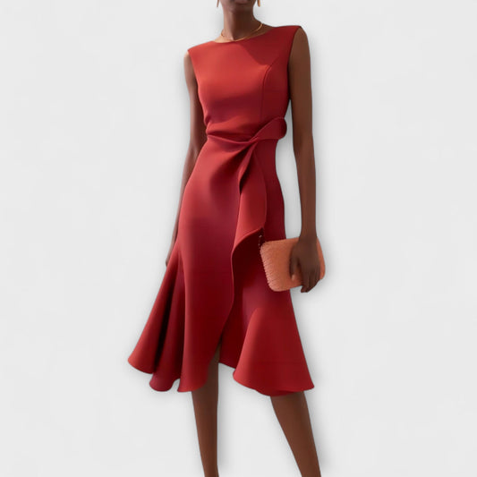 Asymmetric Draped Mid-Length Dress for Women