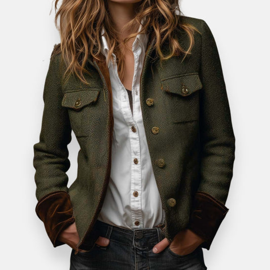 Tweed Jacket with Velvet Details for Women