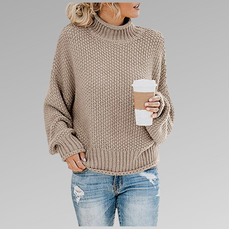 Oversized Knit Sweater with High Neck for Women
