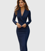 Fitted midi dress with a tailored collar and long sleeves for women