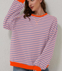 Casual Striped Sweatshirt with Round Neck for Women