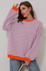 Casual Striped Sweatshirt with Round Neck for Women