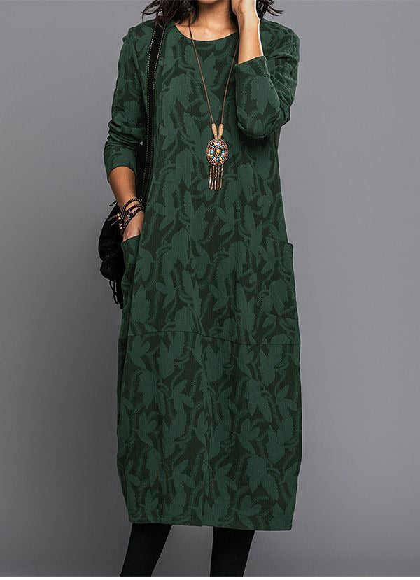 Long-sleeve mid-length dress for women