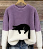 Casual sweater with cat pattern for women
