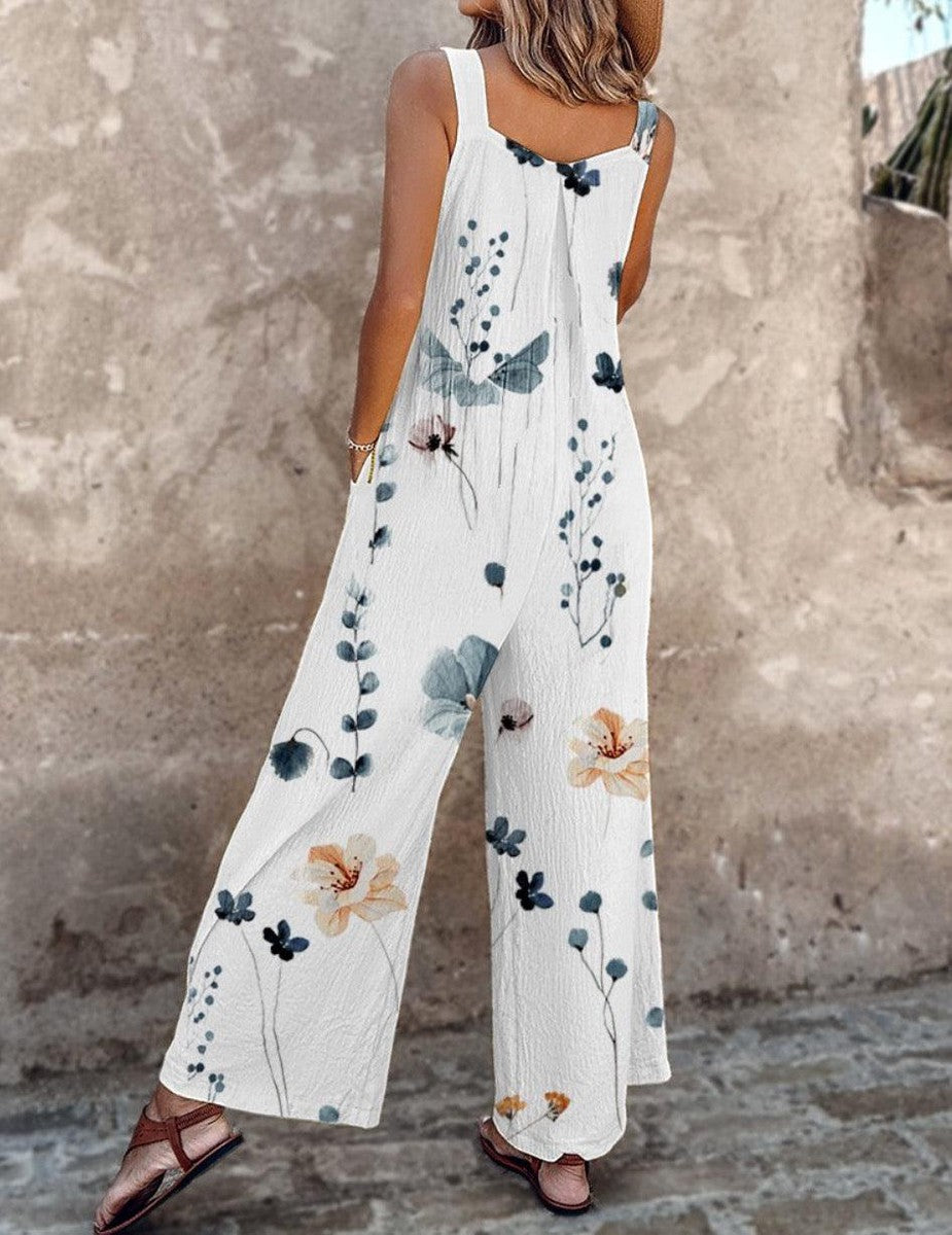 Printed Overalls with Adjustable Straps for Women