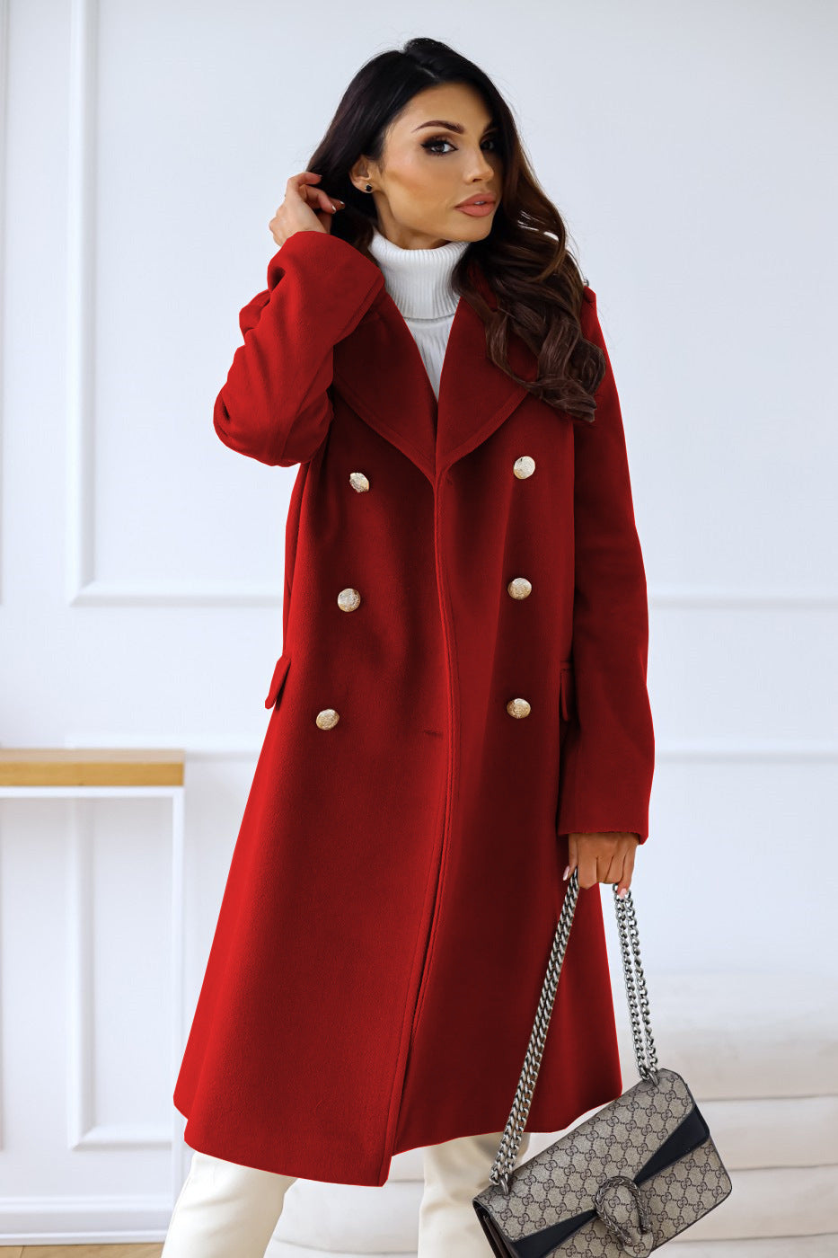 Mid-length buttoned coat for Women