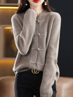 Knitted wool sweater with high collar for women