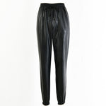 Elastic Waist Jogger Faux Leather Pants for Women