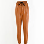 Elastic Waist Jogger Faux Leather Pants for Women